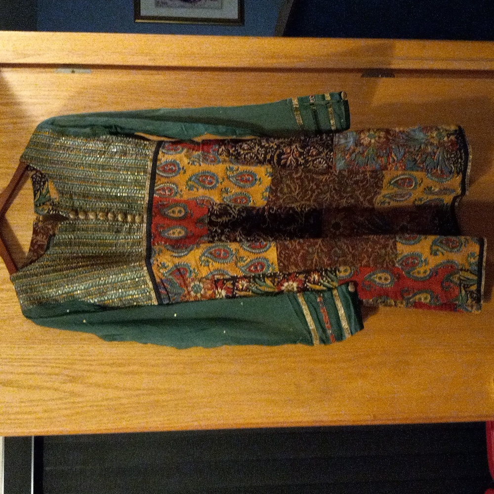 Womens helina by viral Indian dress sz 38 olive gold multicolor slits both sides